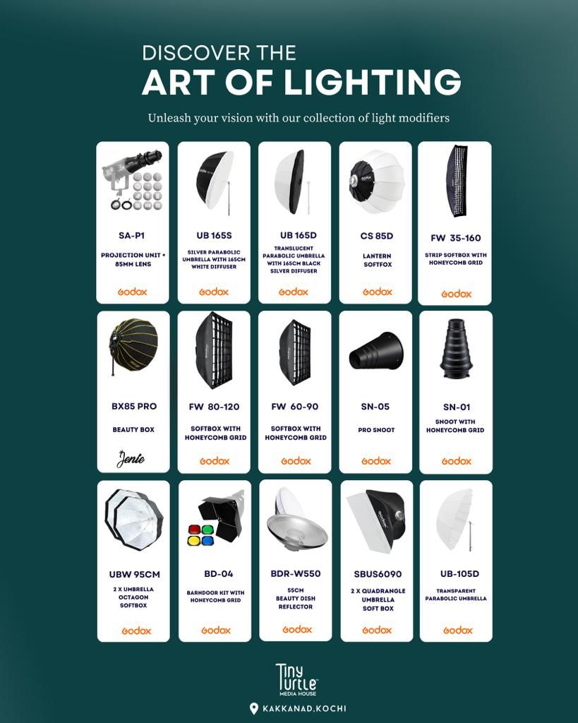 Light modifiers and softboxes available at Tiny Turtle studio