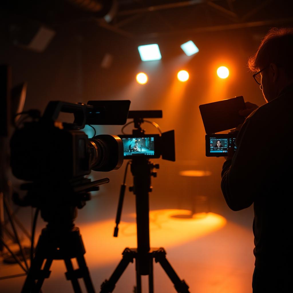 Behind the scenes of a video production shoot